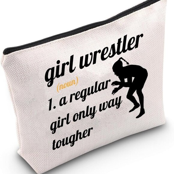 Wrestling Gift Girl Wrestler A Regular Girl Only Way Tougher Zipper Pouch Makeup - Picture 1 of 6